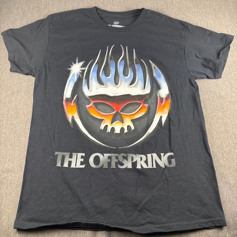 The Offspring Flaming Skull Graphic Band T-Shirt Black Mens Large 2023 Cotton